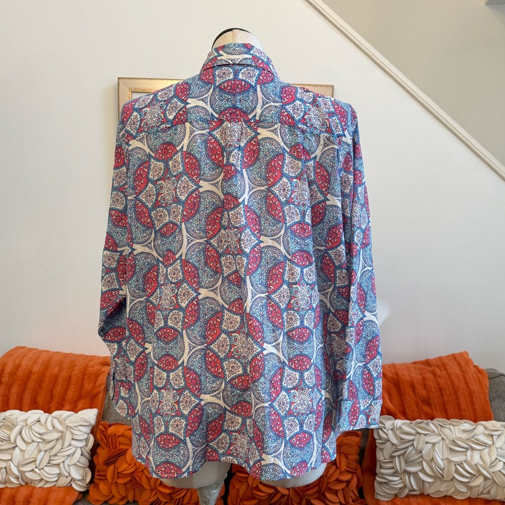 ❣️🆕TALBOTS PLUS PETITE COTTON BUTTON FRONT SHIRT - GARDEN MEDALLION❣️ - Picture 4 of 7